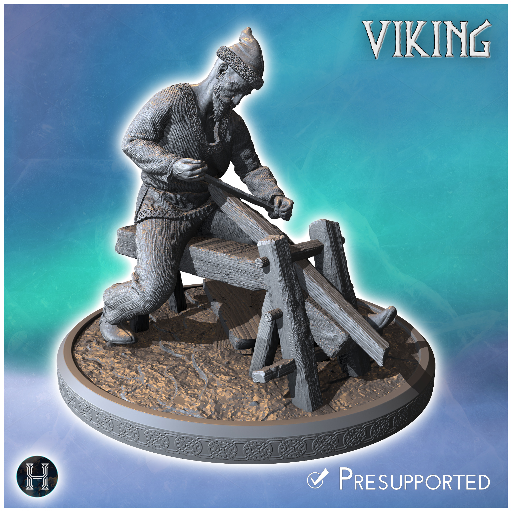 Viking carpenter working with wood tools on a detailed bench, wearing traditional clothing (34) - North Northern Norse Nordic Saga 28mm 15mm Medieval Dark Age
